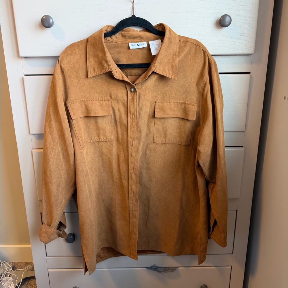 Vintage Light Brown Suede-Look Button Front Shirt Jacket
